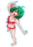  :d \m/ ahoge barefoot bikini blush breasts cleavage covered_nipples feet foreshortening frilled_bikini frills from_above front-tie_top green_hair hands happy kouda_tomohiro large_breasts legs looking_up macross macross_frontier open_mouth ranka_lee red_eyes side-tie_bikini smile solo swimsuit 