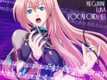  bass_clef beamed_eighth_notes blue_nails flat_sign half_note iga_tomoteru long_hair megurine_luka microphone music musical_note nail_polish pink_hair quarter_note singing solo staff_(music) time_signature treble_clef vocaloid 