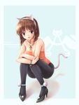  animal_ears bad_id bad_pixiv_id bob_cut brown_eyes brown_hair cat_ears hagiwara_yukiho idolmaster idolmaster_(classic) idolmaster_1 kittysuit legs pantyhose solo squatting tail yuki_usagi_(mofurafu) 