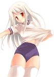  buruma child fate/stay_night fate_(series) gym_uniform illyasviel_von_einzbern long_hair red_eyes shirt_pull soba_(saz) solo thighhighs white_hair white_legwear 