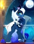  2019 blue_eyes blue_fur corruptedluna detailed_background digital_media_(artwork) equine eyelashes feathered_wings feathers female feral friendship_is_magic fur hair hooves horn magnaluna mammal moon my_little_pony night outside princess_luna_(mlp) pussy sky solo star starry_sky white_hair winged_unicorn wings 