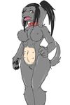  artist_reqeust black_hair breasts dog furry long_hair nipples ponytail 