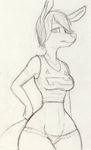  anthro clothed clothing female kangaroo kraken_(artist) looking_at_viewer mammal marsupial monochrome sketch solo traditional_media_(artwork) wide_hips 