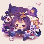  :3 acerola_(pokemon) chibi dress drifloon duskull elite_four flipped_hair froslass gastly gen_1_pokemon gen_3_pokemon gen_4_pokemon gen_5_pokemon gen_7_pokemon hair_ornament haunter litwick mimikyu muuran open_mouth pokemon pokemon_(creature) pokemon_(game) pokemon_sm purple_eyes purple_hair short_hair signature topknot torn_clothes torn_dress trial_captain 