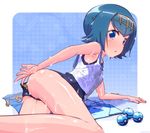  adjusting_clothes adjusting_swimsuit blue_eyes blue_hair blue_sailor_collar hairband k10k lying on_side one-piece_swimsuit poke_ball pokemon pokemon_(game) pokemon_sm sailor_collar school_swimsuit shirt short_hair solo suiren_(pokemon) swimsuit swimsuit_under_clothes trial_captain wet wet_clothes wet_shirt 