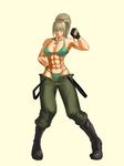  1girl abs artist_request blonde_hair boots breasts character_request female fingerless_gloves gloves long_ponytail metal_slug muscle muscular_female ponytail scars solo thumbs_down 