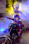  2girls cosplay lunalight_leo_dancer motorcycle multiple_girls photo purple_hair serena_(yuu-gi-ou_arc-v) two-tone_hair yu-gi-oh! yuu-gi-ou_arc-v 