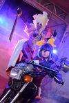  2girls card cosplay lunalight_leo_dancer motorcycle multiple_girls photo purple_hair serena_(yuu-gi-ou_arc-v) two-tone_hair yu-gi-oh! yuu-gi-ou_arc-v 