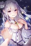  artist_name bad_revision bare_shoulders breasts cleavage commentary_request crying crying_with_eyes_open elf emilia_(re:zero) flower gio_(maroon0924) hair_flower hair_ornament hair_ribbon hand_on_own_chest holding_hands long_hair looking_at_viewer md5_mismatch medium_breasts open_mouth out_of_frame pointy_ears pov pov_hands purple_eyes re:zero_kara_hajimeru_isekai_seikatsu ribbon signature silver_hair solo_focus tears upper_body 