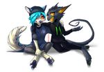  4_toes 5_fingers barefoot black_fur blue_hair canine clothed clothing digitigrade dog duo female fur grey_nose hair hauringu hoodie mammal open_mouth pawpads simple_background sitting smile toes white_background white_fur 