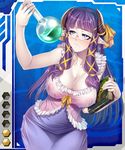 1girl blue_eyes book breasts character_request cleavage glasses horns large_breasts lilith-soft long_hair nipples pointy_ears potion purple_hair see-through solo taimanin_asagi_battle_arena zol 
