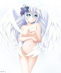  angel_wings black_heart blue_eyes blush breasts cleavage keenh long_hair looking_at_viewer medium_breasts navel neptune_(series) nude solo symbol-shaped_pupils very_long_hair white_hair wings 