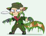 annoyed blue_eyes brown_fur bulge chest_tuft clothing footwear fur gloves hat humor league_of_legends male shoes slime teemo_(lol) tuft veigar-chan video_games yordle zac_(lol) 