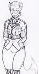  anthro canine clothed clothing female fox kraken_(artist) mammal monochrome sketch smile solo standing traditional_media_(artwork) wide_hips 