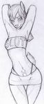  anthro cervine clothing deer female kraken_(artist) looking_at_viewer mammal monochrome sketch smile solo traditional_media_(artwork) underwear wide_hips wrapped_condom 