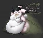  2016 anthro belly big_belly brantonisme burping fart fart_fetish female fur lagomorph mammal multicolored_fur obese overweight rabbit simple_background thick_thighs 