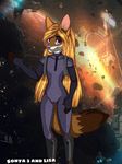  almos-tiroshi anthro bodysuit canine clothed clothing female fox fur hair looking_at_viewer mammal science_fiction skinsuit smile solo standing tight_clothing 