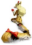  2016 4_toes anthro blonde_hair breasts cat digitigrade eyes_closed feline female flower fur hair hauringu inner_ear_fluff kneeling long_tail mammal nude pawpads plant red_nose red_pawpads simple_background solo spots spotted_fur toes under_boob white_background wide_hips yellow_fur 