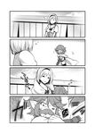  1boy 1girl ^_^ abe_inori cape closed_eyes comic djeeta_(granblue_fantasy) facial_hair granblue_fantasy greyscale harvin monochrome mustache one_eye_closed pointy_ears short_hair sleeping yodarha_(granblue_fantasy) 