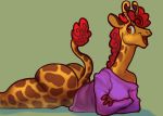  anthro big_butt bottomless butt clothed clothing diadorin female giraffe giraffid looking_at_viewer lying mammal on_front open_mouth smile solo 