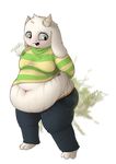  2016 anthro asriel_dreemurr boss boss_monster brantonisme caprine clothed clothing english_text fart fur male mammal monster overweight overweight_male simple_background solo text undertale video_games 