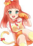  absurdres aikatsu!_(series) aikatsu_stars! blush cat_tail fangs green_eyes highres long_hair looking_at_viewer open_mouth saotome_ako sekina simple_background smile solo tail white_background 