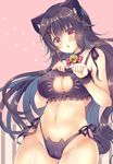  animal_ears bell bell_choker black_bra black_hair black_panties blush bra breasts cat_cutout cat_ear_panties cat_ears cat_lingerie chestnut_mouth choker cleavage cleavage_cutout clenched_hands hair_ornament hairclip highleg highleg_panties jingle_bell large_breasts long_hair looking_at_viewer meme_attire navel open_mouth orange_eyes original panties paw_pose paw_print side-tie_panties simple_background solo suzune_rena underwear wrist_cuffs 