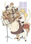  1boy 4girls aritst_request blonde_hair brown_hair cat furry multiple_girls saxophone violin 
