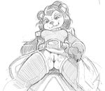  akunim anthro aya_blackpaw bear breasts clothing_aside female fur looking_down low-angle_view mammal monochrome pandaren pussy simple_background solo video_games warcraft white_background worm&#039;s-eye_view 