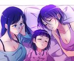 blue_eyes blue_hair blush breasts child cleavage closed_eyes dokidoki!_precure eyebrows eyebrows_visible_through_hair hishikawa_rikka if_they_mated ips_cells kenzaki_makoto large_breasts long_hair mother_and_daughter multiple_girls negom pajamas pillow precure purple_hair short_hair sleeping smile wife_and_wife yuri 