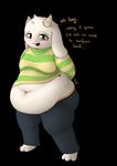  2016 anthro asriel_dreemurr boss_monster brantonisme caprine clothed clothing english_text fur goat male mammal overweight overweight_male simple_background solo text undertale video_games white_fur 