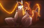  anthro canine christmas_lights clothed clothing dafka duo female fur hair inside male mammal smile 