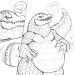  &lt;3 alligator ambiguous_gender anthro azathura belly big_belly claws comic crocodilian dialogue monochrome reptile scales scalie teeth vore 
