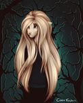  almos-tiroshi anthro canine clothed clothing female forest hair long_hair mammal solo standing tree 