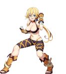  armlet artist_request bangs bare_shoulders bike_shorts blonde_hair blue_eyes boots breasts cleavage collarbone fighting_stance full_body gina_(sennen_sensou_aigis) knee_boots large_breasts long_hair looking_at_viewer midriff navel official_art open_mouth scar sennen_sensou_aigis sleeveless smile solo toeless_boots transparent_background yellow_footwear 