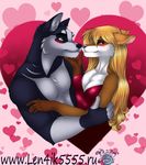  &lt;3 anthro breasts canine clothed clothing duo female fur hair hug len4ik555 male male/female mammal smile 