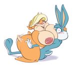  2016 anthro big_breasts blonde_hair blue_fur blush breast_suck breastfeeding breasts buckteeth buster_bunny cowgirl_(disambiguation) drooling duo erect_nipples female fucked_silly fur hair huge_breasts joelasko lagomorph male male/female mammal mature_female nipples nude open_mouth orange_fur patricia_bunny rabbit saliva sex silly_face simple_background sucking teeth tiny_toon_adventures warner_brothers white_background 