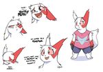  breasts claws clothed clothing dialogue english_text female fur looking_at_viewer mammal multicolored_fur nintendo open_mouth pok&eacute;mon red_fur shoutingisfun simple_background slightly_chubby smile solo text tongue video_games white_fur zangoose 