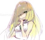  bare_shoulders blonde_hair character_name green_eyes hair_over_one_eye long_hair lusamine_(pokemon) nabeicat pokemon pokemon_(game) pokemon_sm smirk solo 