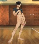  abs anma balls barefoot big_penis black_hair boy erect feet haikyuu!! huge_penis looking_at_viewer male muscle nipples nude penis precum pubes pubic_hair scared shirt_lift smile solo testicles uncensored undressing yaoi 