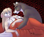  anthro bed breasts canine chest_tuft duo female fur hair len4ik555 male mammal nude tuft watermark 