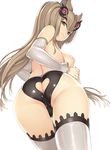 animal_ears ass ass_cutout black_panties breasts brown_eyes cameltoe detached_sleeves erune from_behind from_below granblue_fantasy grey_legwear hair_ornament hakaba_(dairiseki) hand_on_hip heart_cutout highres light_brown_hair long_hair looking_at_viewer looking_back medium_breasts metera_(granblue_fantasy) mole mole_under_mouth nipples no_bra panties shiny shiny_clothes smirk solo thighhighs topless twintails underwear underwear_only 