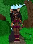  almos-tiroshi anthro clothed clothing feline female forest looking_at_viewer mammal outside smile solo standing tree wide_hips 