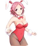  absurdres animal_ears bad_id bad_pixiv_id bow bowtie breasts brown_legwear bunny_ears bunny_girl bunny_tail bunnysuit cowboy_shot detached_collar highres lely lisbeth medium_breasts pantyhose pink_eyes pink_hair short_hair smile solo standing sword_art_online tail wrist_cuffs 
