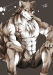  abs anthro biceps canine chest_tuft clothed clothing fur male mammal muscular muscular_male pecs scar tach8 tattoo topless tuft wolf 