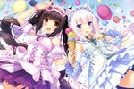  2girls animal_ears bell black_hair blue_eyes brown_eyes catgirl chocola_(sayori) choker dress headdress ice_cream long_hair nekopara sayori scan tail thighhighs vanilla_(sayori) white_hair wristwear 