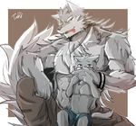  abs anthro biceps canine chest_tuft child clothed clothing fur male mammal muscular muscular_male pecs tach8 topless tuft wolf young 