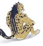  2016 4_toes anthro back_muscles biceps black_fur black_spots black_tail brown_fur brown_nose brown_tail cheetah claws digital_media_(artwork) ears_back feline fur hi_res king_cheetah looking_at_viewer looking_back male mammal multicolored_fur muscular muscular_male nude rear_view shynjy simple_background sitting smile solo spots spotted_fur toe_claws toes two_tone_tail watermark white_background white_fur yellow_eyes 