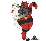  bear belly_rub big_breasts blush breasts eating female food grope incineroar magpiehyena male mammal nintendo nude on_lap pok&eacute;mon sitting_on_lap slightly_chubby steak thick_thighs video_games wide_hips 
