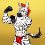  clothing equine immelmann jockstrap looking_at_viewer male mammal muscular simple_background underwear zebra 